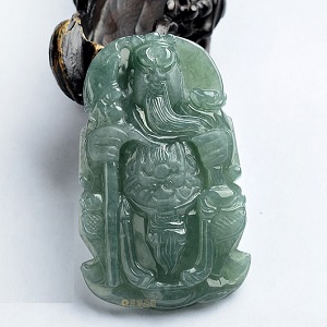 Icy Waxy Jadeite Guan Gong Pendant